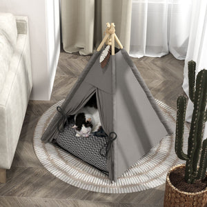 Tipi Zelt für Katzen und kleine Hunde mit Kissen grau