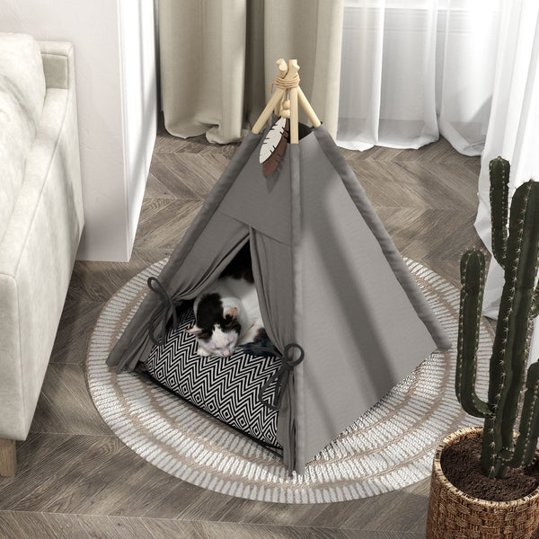 Tipi Zelt für Katzen und kleine Hunde mit Kissen grau