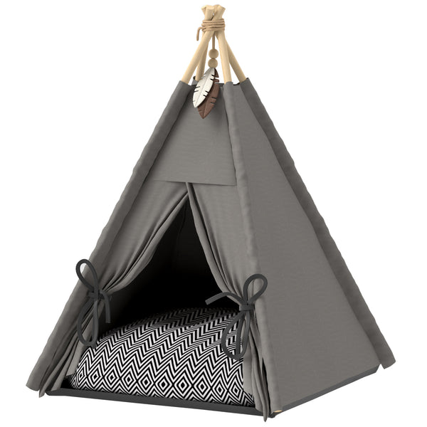 Tipi Zelt für Katzen und kleine Hunde mit Kissen grau