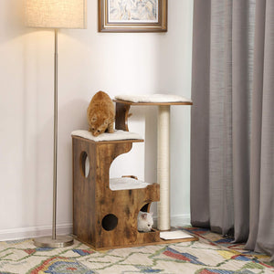Katzenbaum Kratzbaum 3 Betten Höhle Sisalseil 86cm MDF Rustikal Braun