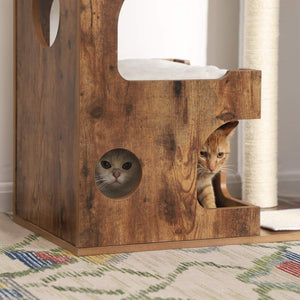 Katzenbaum Kratzbaum 3 Betten Höhle Sisalseil 86cm MDF Rustikal Braun