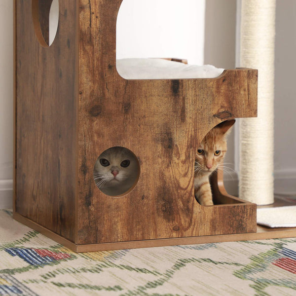 Katzenbaum Kratzbaum 3 Betten Höhle Sisalseil 86cm MDF Rustikal Braun