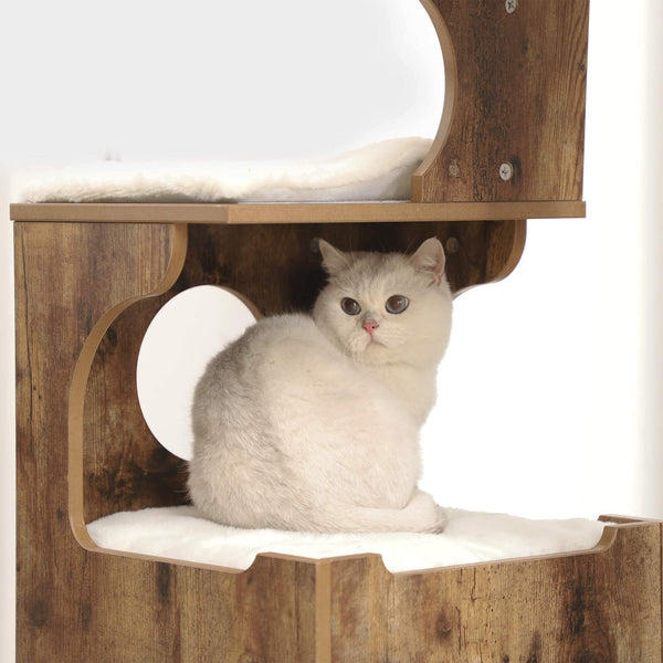 Katzenbaum Kratzbaum 3 Betten Höhle Sisalseil 86cm MDF Rustikal Braun