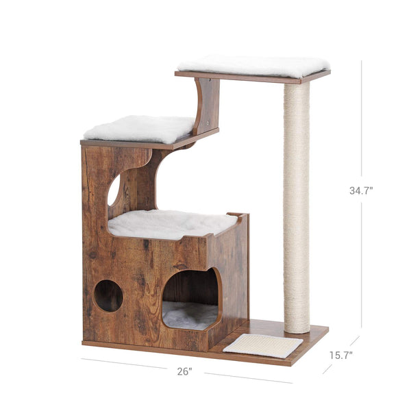 Katzenbaum Kratzbaum 3 Betten Höhle Sisalseil 86cm MDF Rustikal Braun