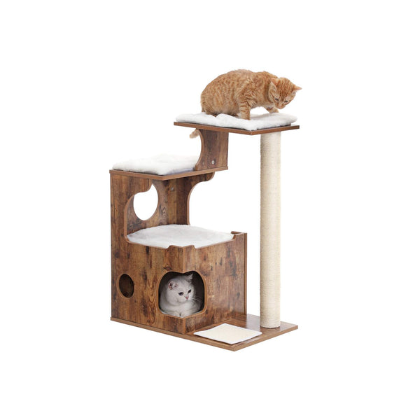 Katzenbaum Kratzbaum 3 Betten Höhle Sisalseil 86cm MDF Rustikal Braun
