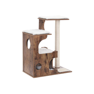 Katzenbaum Kratzbaum 3 Betten Höhle Sisalseil 86cm MDF Rustikal Braun