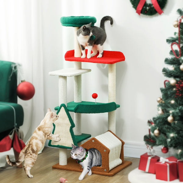Katzenbaum 6 Ebenen mit Höhle Spielball & Sisal-Säulen bis 5kg 135cm Mehrfarbig