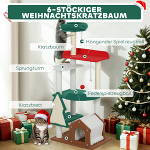 Katzenbaum 6 Ebenen mit Höhle Spielball & Sisal-Säulen bis 5kg 135cm Mehrfarbig