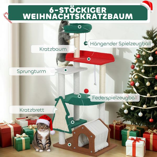 Katzenbaum 6 Ebenen mit Höhle Spielball & Sisal-Säulen bis 5kg 135cm Mehrfarbig