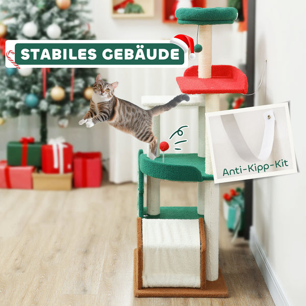 Katzenbaum 6 Ebenen mit Höhle Spielball & Sisal-Säulen bis 5kg 135cm Mehrfarbig