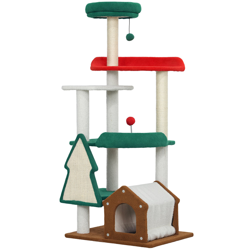 Cat tree with 6 levels, cave, play ball & sisal posts, up to 5kg, 135cm, multicoloured