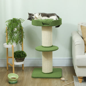 Katzenbaum mit Katzenbett und Plattform 91cm Lammwolle grün