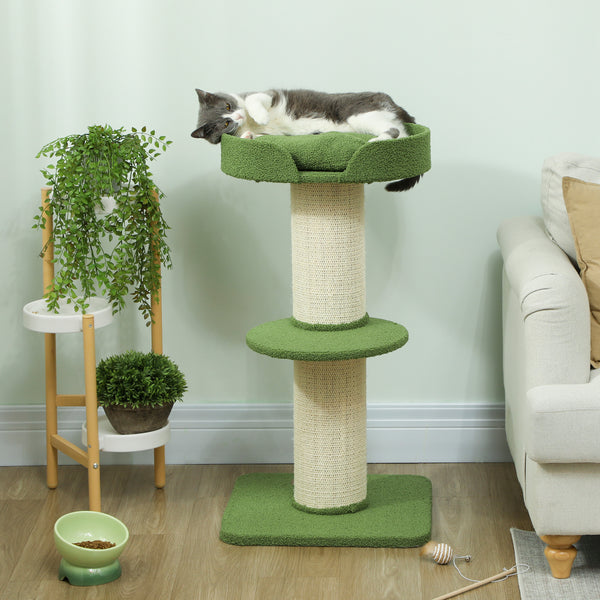 Katzenbaum mit Katzenbett und Plattform 91cm Lammwolle grün