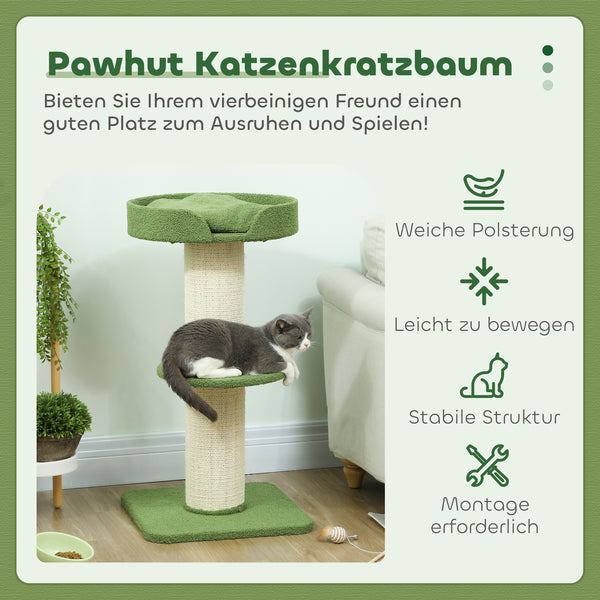 Katzenbaum mit Katzenbett und Plattform 91cm Lammwolle grün
