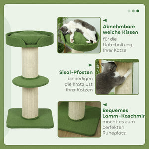 Katzenbaum mit Katzenbett und Plattform 91cm Lammwolle grün