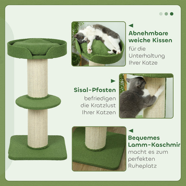 Katzenbaum mit Katzenbett und Plattform 91cm Lammwolle grün
