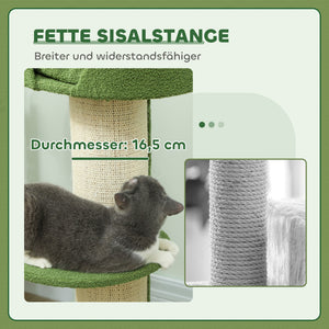 Katzenbaum mit Katzenbett und Plattform 91cm Lammwolle grün