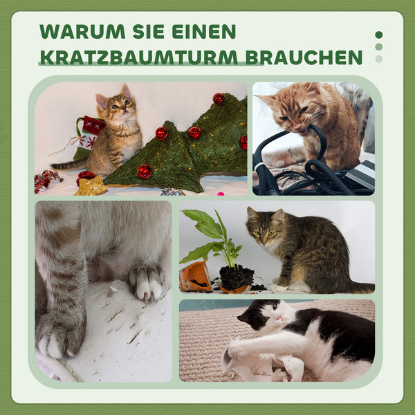 Katzenbaum mit Katzenbett und Plattform 91cm Lammwolle grün