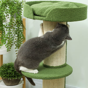 Katzenbaum mit Katzenbett und Plattform 91cm Lammwolle grün
