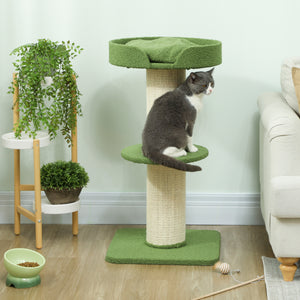 Katzenbaum mit Katzenbett und Plattform 91cm Lammwolle grün