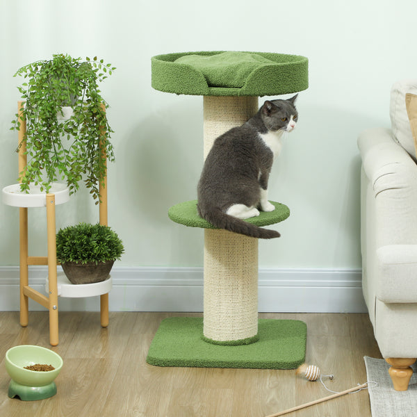 Katzenbaum mit Katzenbett und Plattform 91cm Lammwolle grün