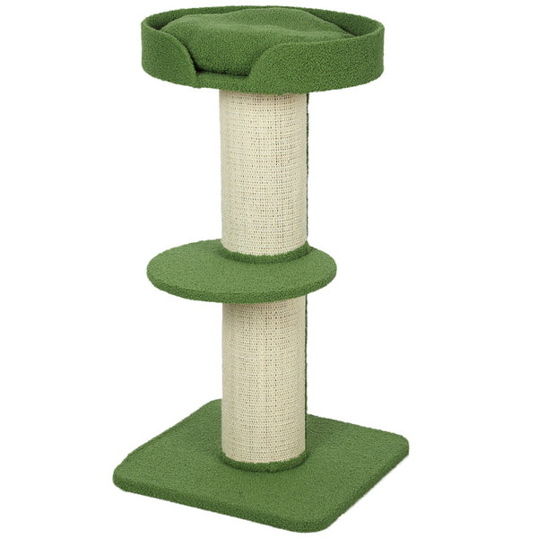 Katzenbaum mit Katzenbett und Plattform 91cm Lammwolle grün