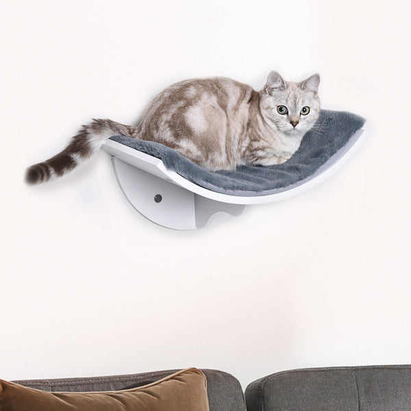 Katzenbett zur Wandmontage mit Plüschauflage Weiss Grau