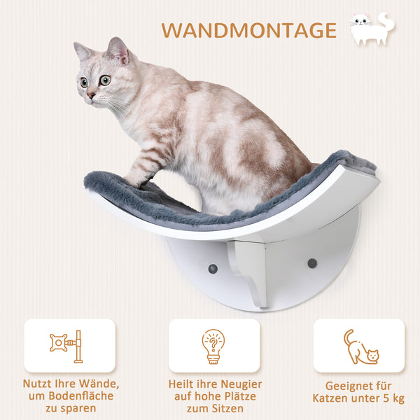 Katzenbett zur Wandmontage mit Plüschauflage Weiss Grau