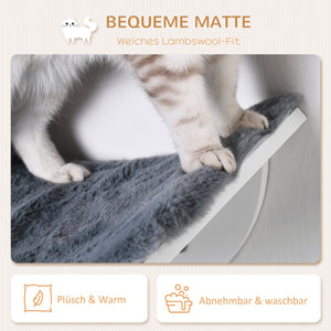 Katzenbett zur Wandmontage mit Plüschauflage Weiss Grau
