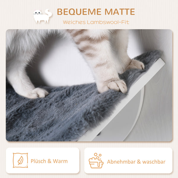 Katzenbett zur Wandmontage mit Plüschauflage Weiss Grau