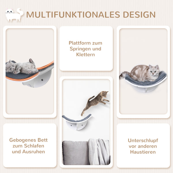 Katzenbett zur Wandmontage mit Plüschauflage Weiss Grau