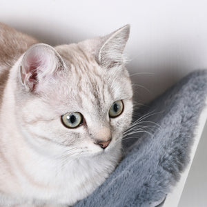 Katzenbett zur Wandmontage mit Plüschauflage Weiss Grau