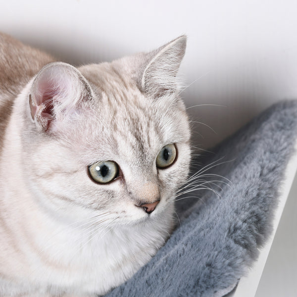 Katzenbett zur Wandmontage mit Plüschauflage Weiss Grau