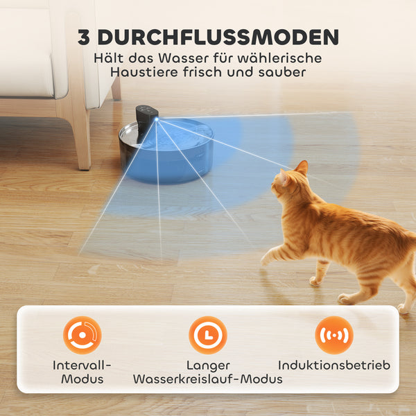 Katzenbrunnen leise mit Filter und LED für Katzen aus Edelstahl