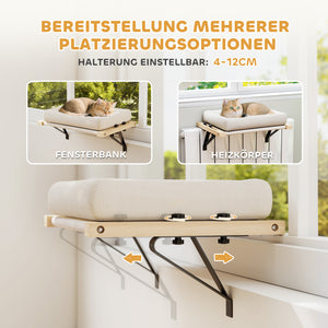 Katzenbett für Fensterbank und Heizung mit Kissen aus Holz