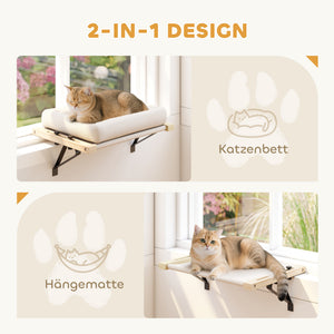 Katzenbett für Fensterbank und Heizung mit Kissen aus Holz