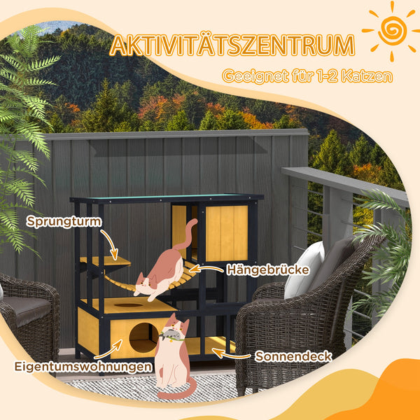 Katzenhaus Holz Hängebrücke wasserdicht Gelb