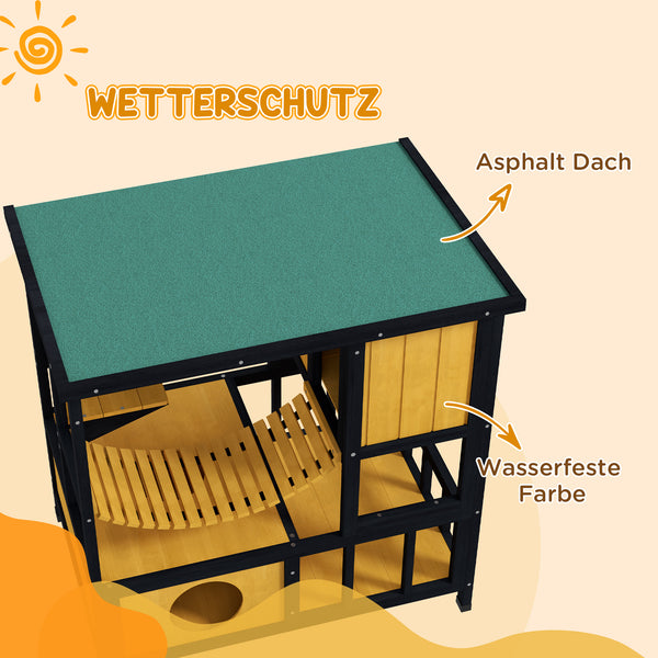 Katzenhaus Holz Hängebrücke wasserdicht Gelb