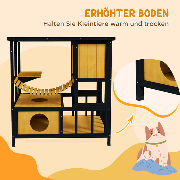 Katzenhaus Holz Hängebrücke wasserdicht Gelb