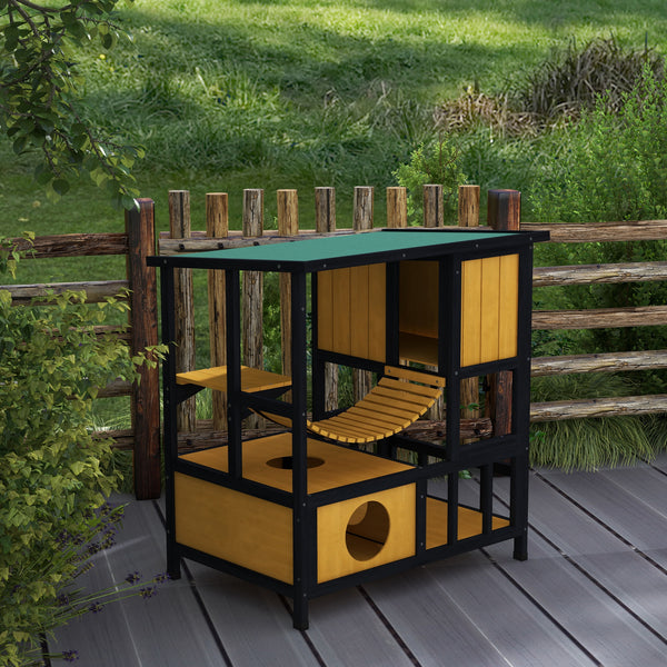 Katzenhaus Holz Hängebrücke wasserdicht Gelb