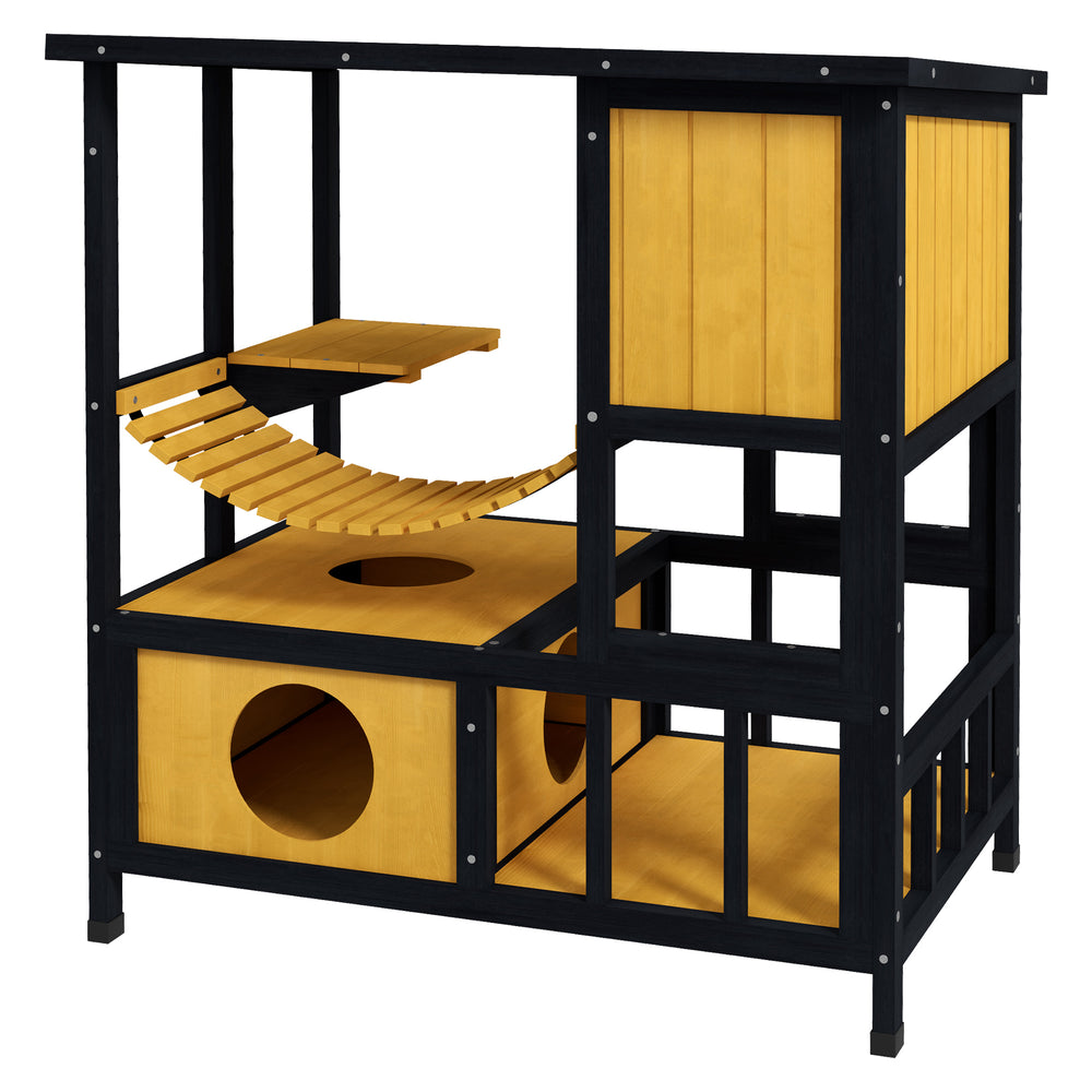 Cat House Wooden Suspension Bridge Waterproof Yellow