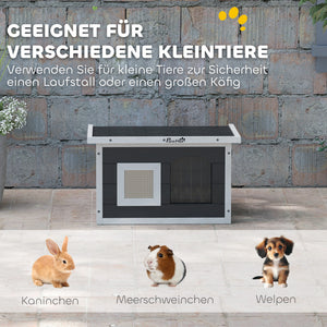 Katzenhaus Holz wetterfest mit Kratzmatte & Klappdach Grau