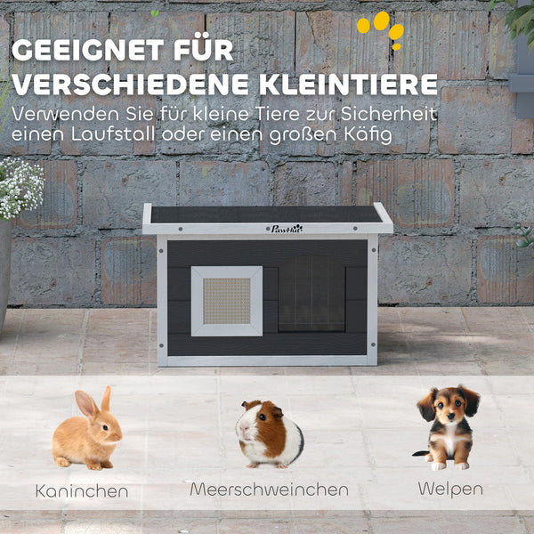 Katzenhaus Holz wetterfest mit Kratzmatte & Klappdach Grau