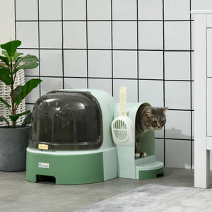 Katzenhaus mit Katzentoilette 2 Bodenwannen & Haube Grün