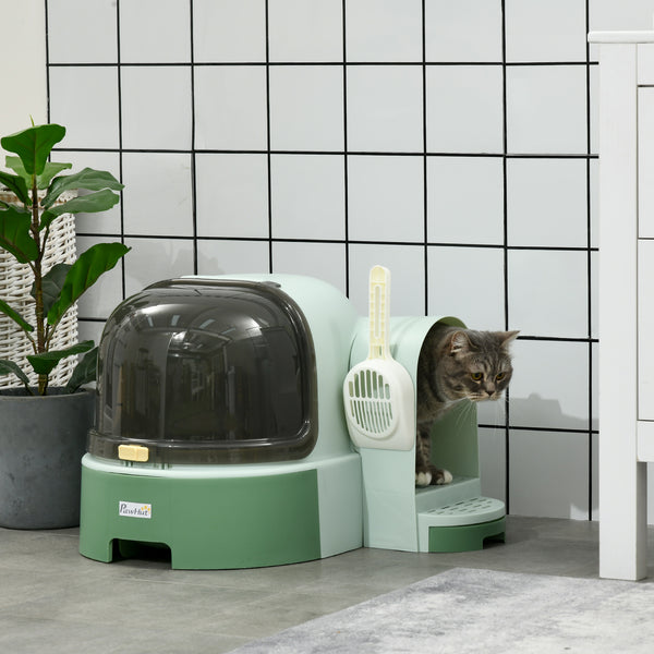 Katzenhaus mit Katzentoilette 2 Bodenwannen & Haube Grün