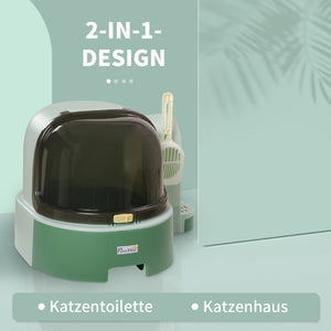 Katzenhaus mit Katzentoilette 2 Bodenwannen & Haube Grün