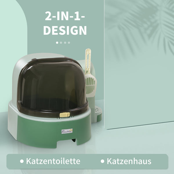Katzenhaus mit Katzentoilette 2 Bodenwannen & Haube Grün