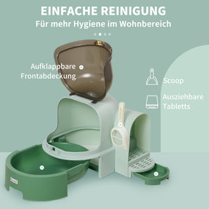 Katzenhaus mit Katzentoilette 2 Bodenwannen & Haube Grün