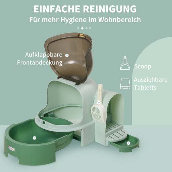 Katzenhaus mit Katzentoilette 2 Bodenwannen & Haube Grün