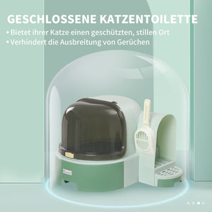 Katzenhaus mit Katzentoilette 2 Bodenwannen & Haube Grün
